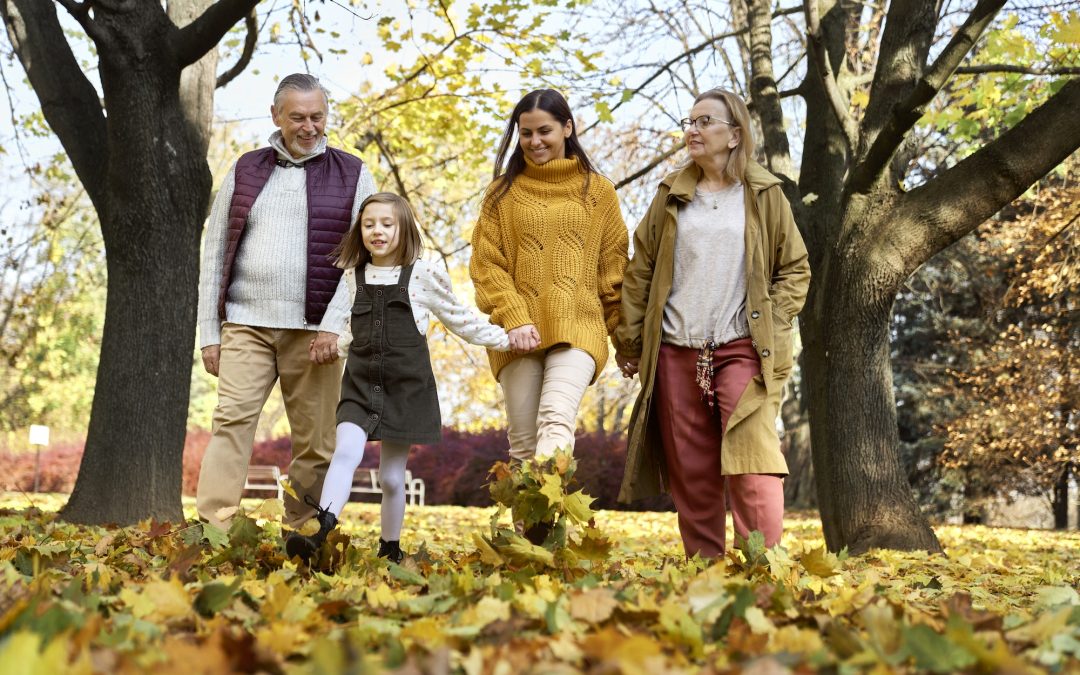 Family walking at the park in autumn